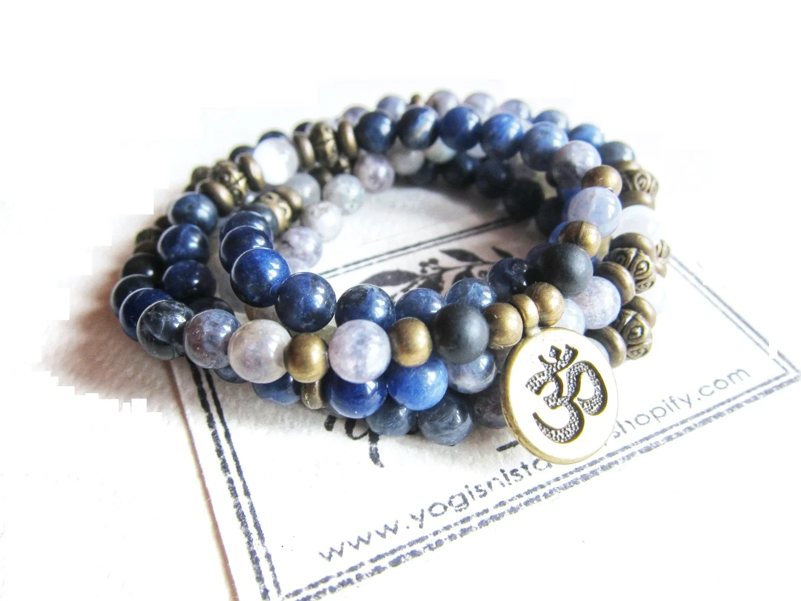 108 Bead Mala in Russian Shungite, Selenite, Sodalite and Iolite Necklace