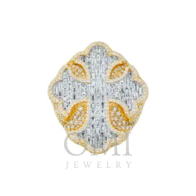 10K GOLD BAGUETTE AND ROUND DIAMOND CROSS STATEMENT RING 7.93 CT