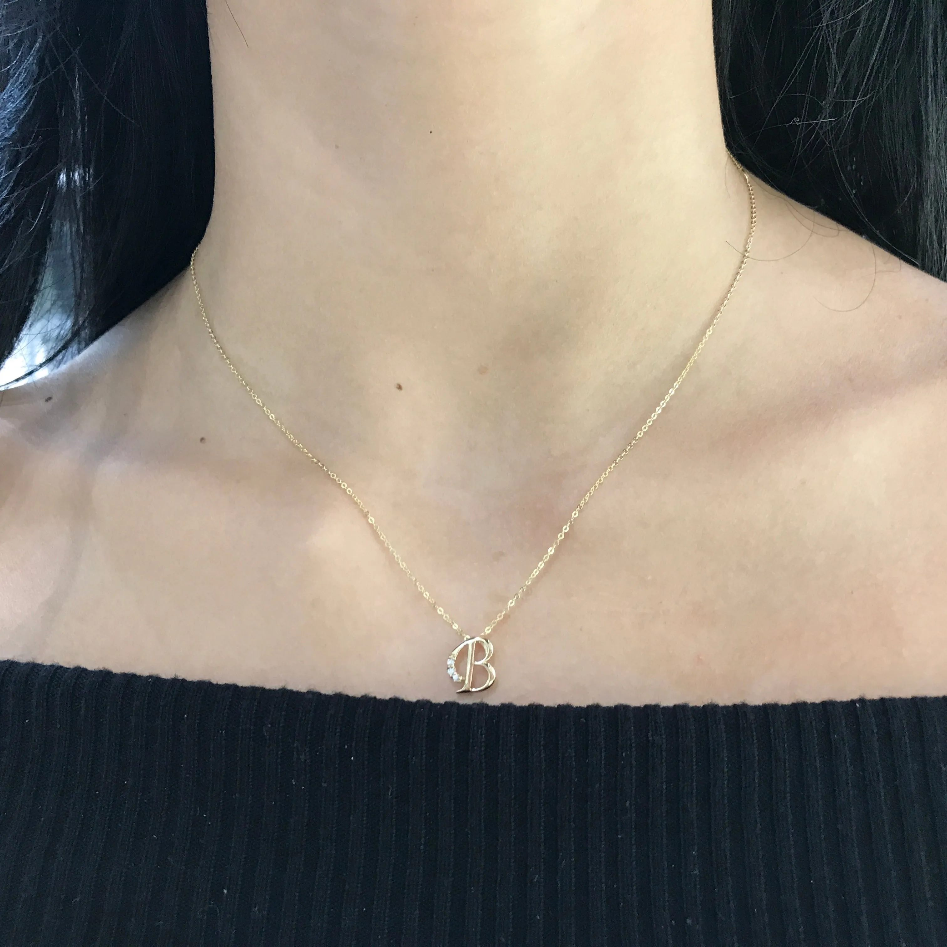 10k Gold Diamond Initial Necklace