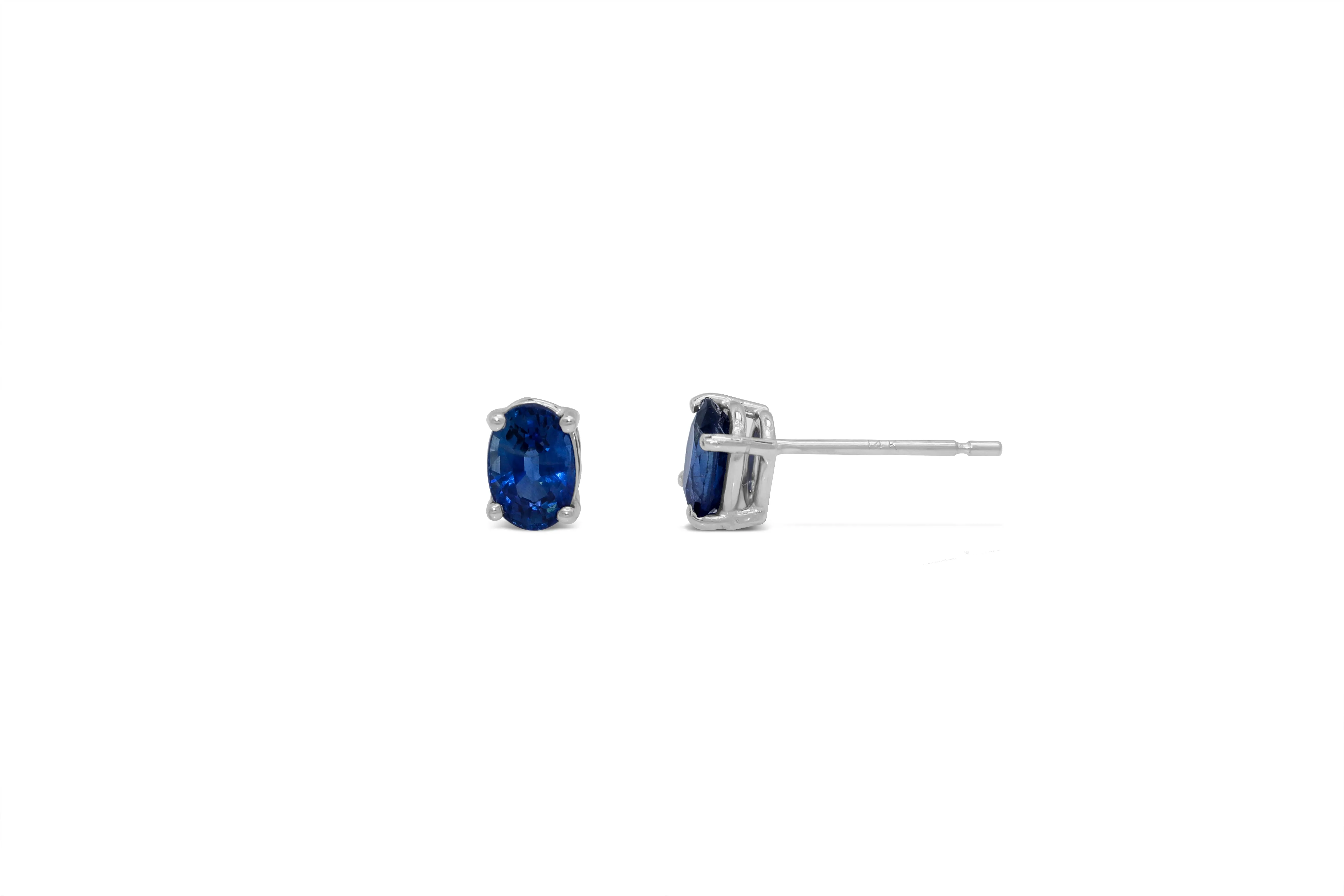 1.25 CT Oval Blue Sapphire Earrings 14K White Gold SER005