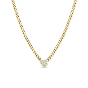 14k Floating Heart Shaped Diamond Small Curb Chain Necklace