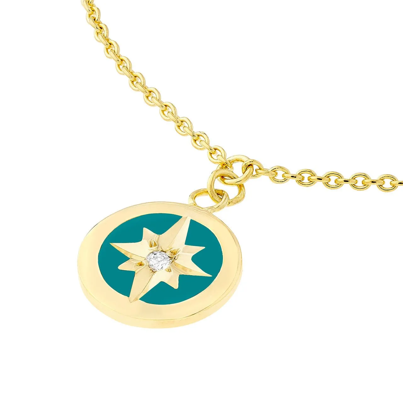 14K Gold Turquoise Enamel Star Diamond Pendant