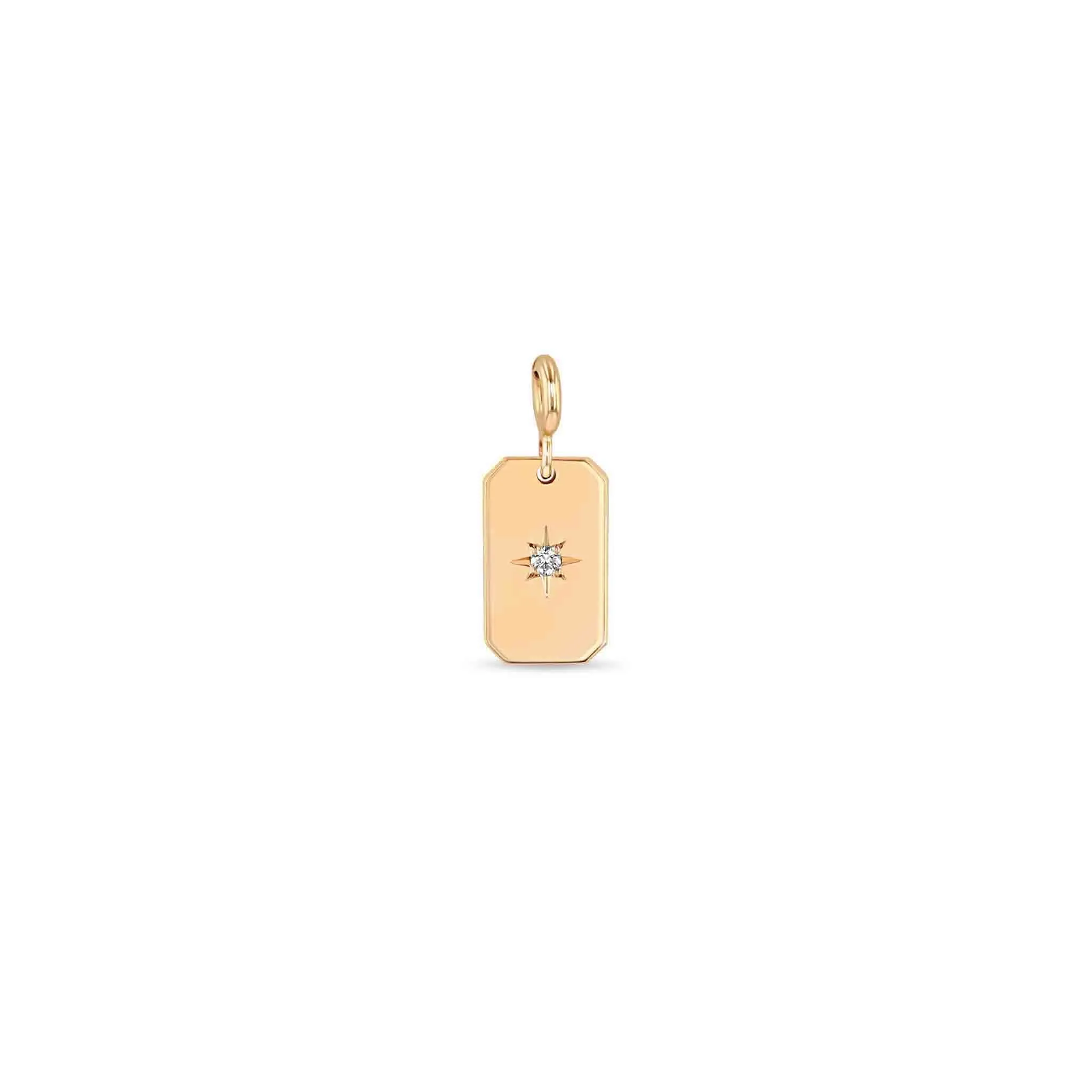 14k Single Star Set Diamond Small Square Edge Dog Tag Charm