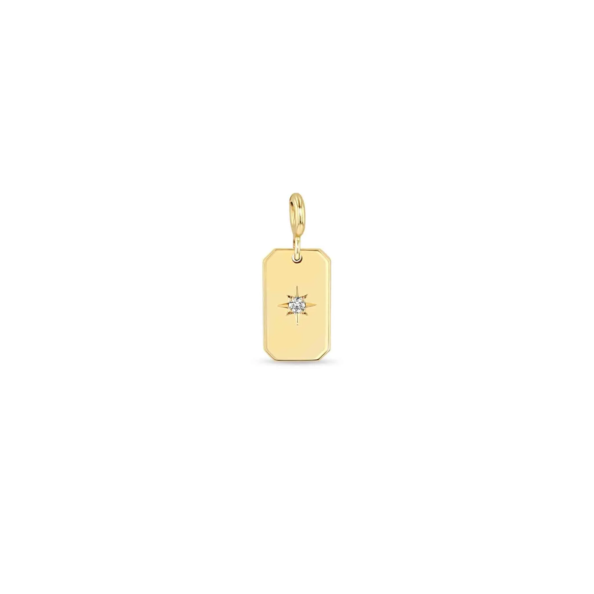 14k Single Star Set Diamond Small Square Edge Dog Tag Charm