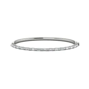 14K WHITE GOLD BAGUETTE AND ROUND DIAMOND BANGLE BRACELET 1.68CTW