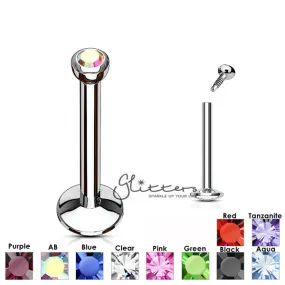 16GA 316L Surgical Steel Internally Threaded Labret with Press Fit 2mm Gem