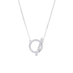 18K WHITE GOLD PAVE DIAMOND OPEN CIRCLE AND BAR NECKLACE