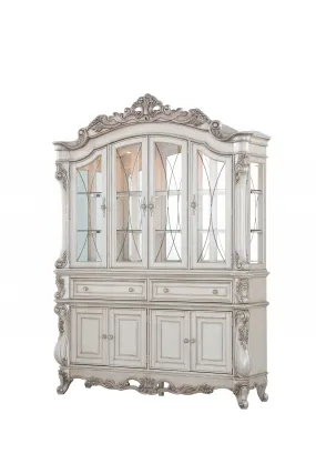 24 X 75 X 106 Antique White Wood Glass Mirror Hutch  Buffet