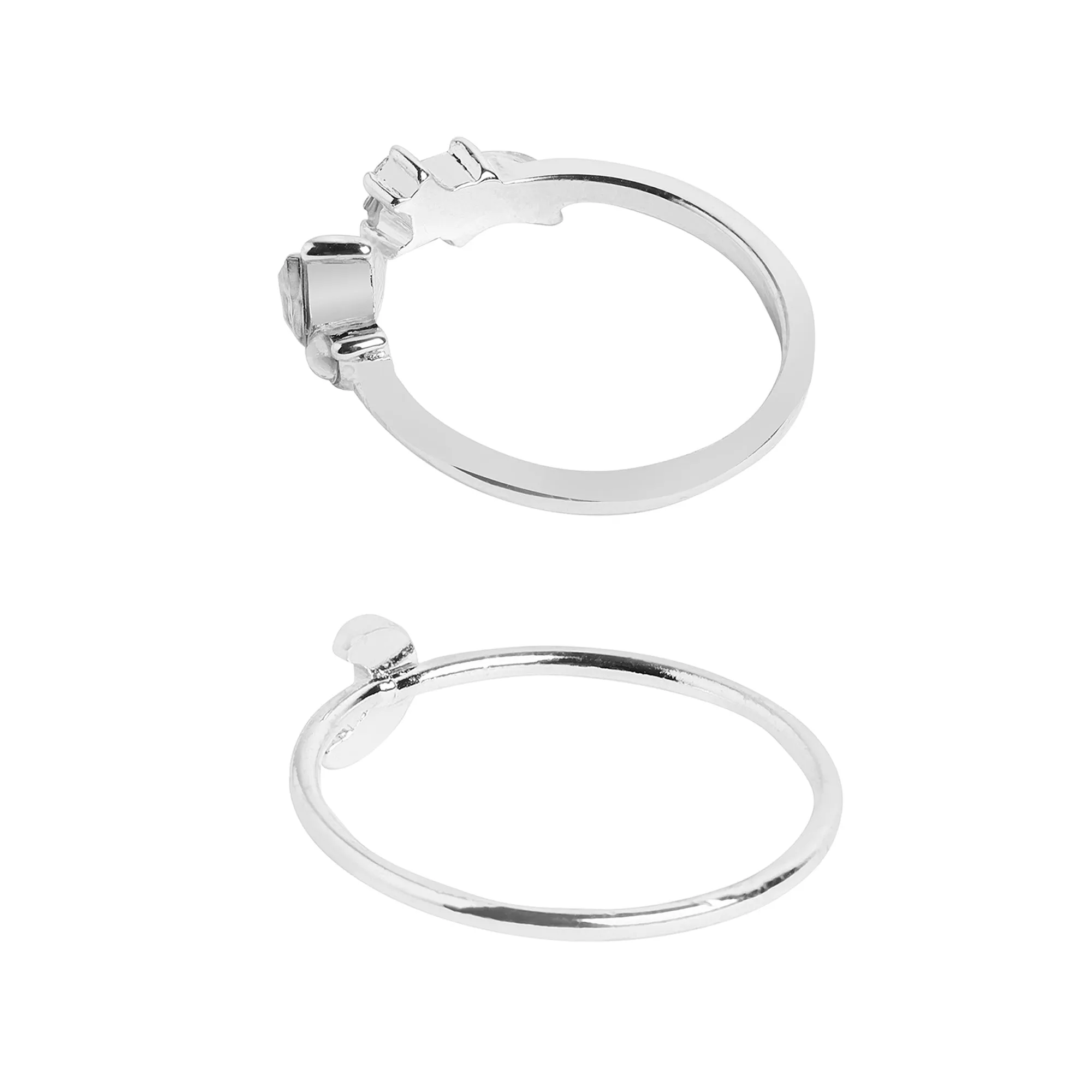 Accessorize London Women's Silver Moon Crystal Rings Pack of 2 - Large