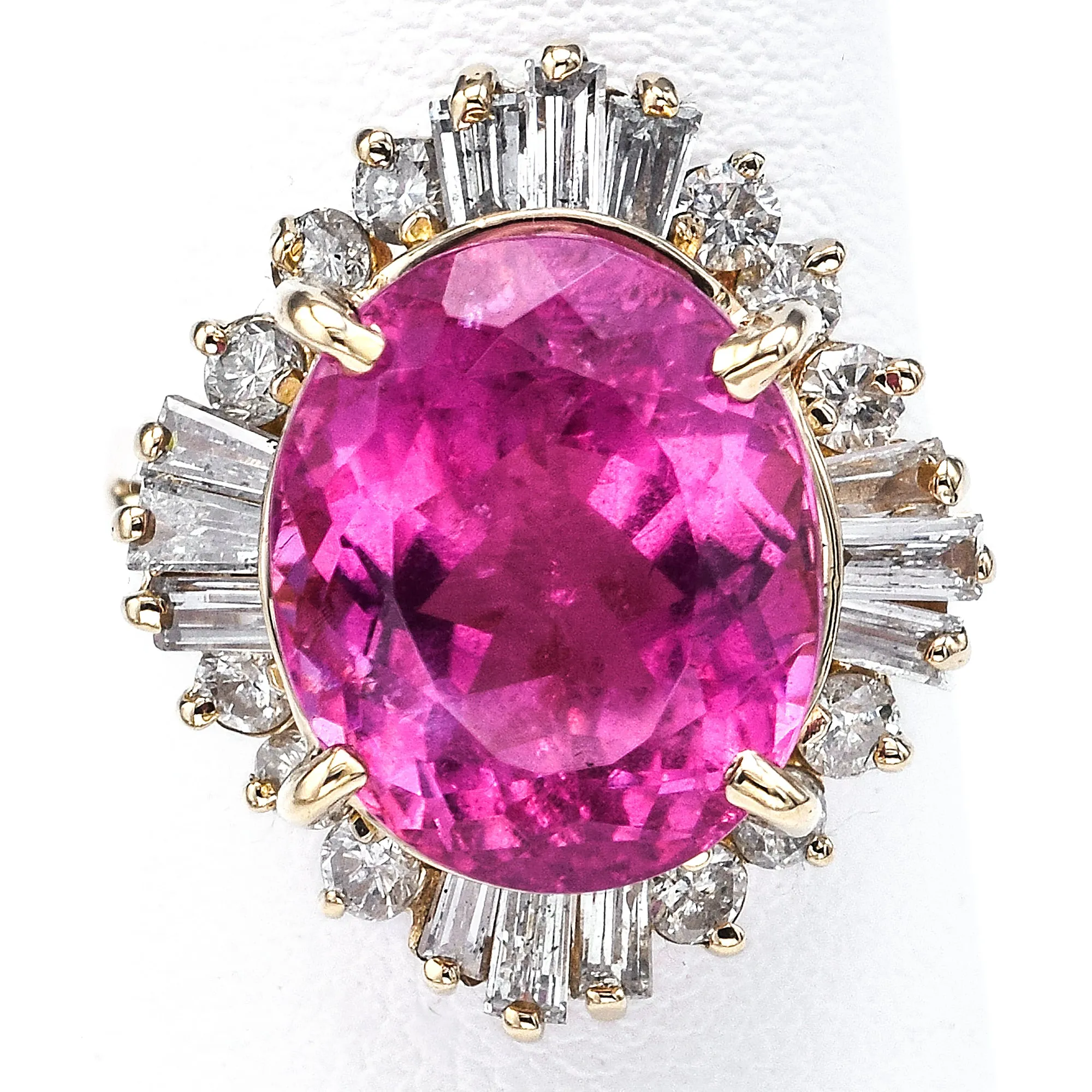 AGL & Gemologic Certified 14K Gold 9.21Ct Pink Tourmaline & 1.23TCW Diamond Ring