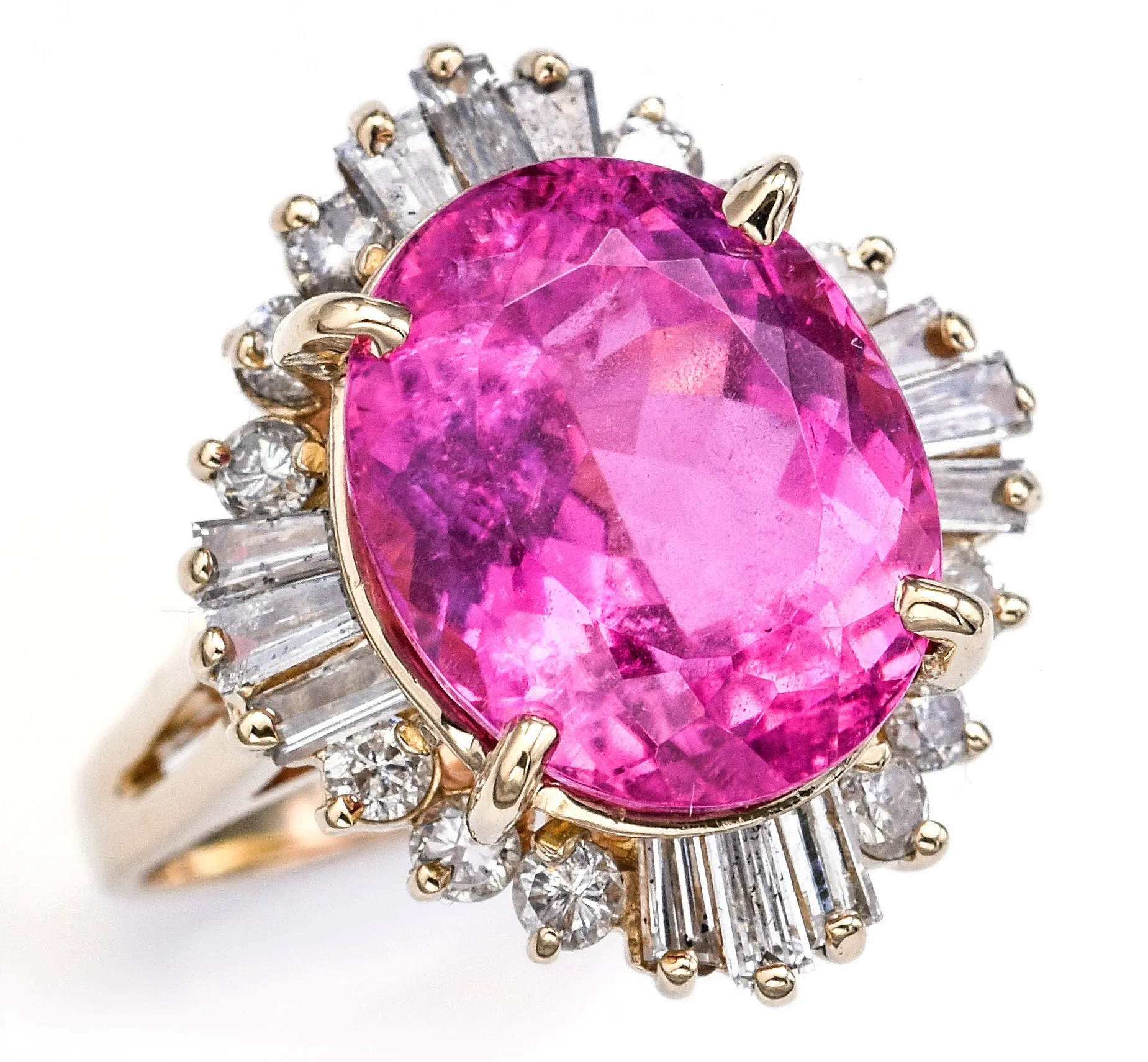 AGL & Gemologic Certified 14K Gold 9.21Ct Pink Tourmaline & 1.23TCW Diamond Ring