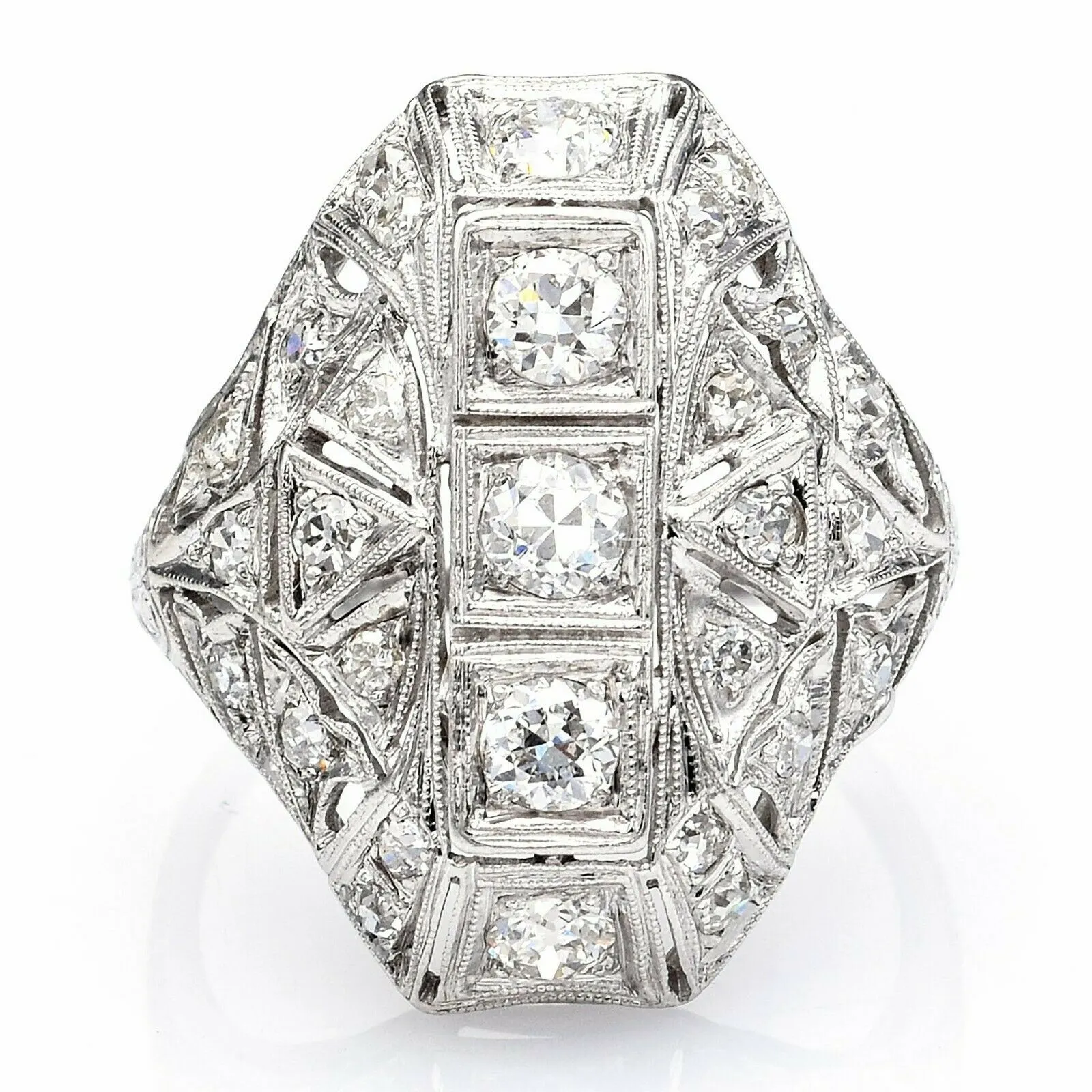 Antique Platinum Diamond Art Deco Cocktail Ring