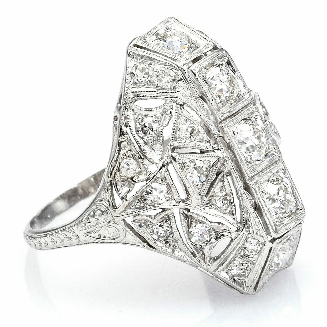 Antique Platinum Diamond Art Deco Cocktail Ring