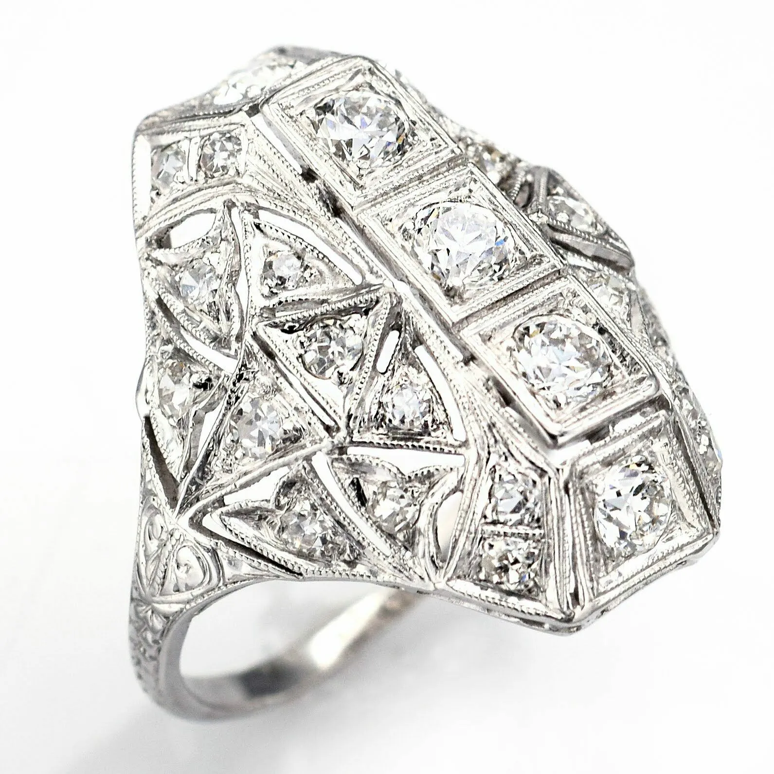 Antique Platinum Diamond Art Deco Cocktail Ring