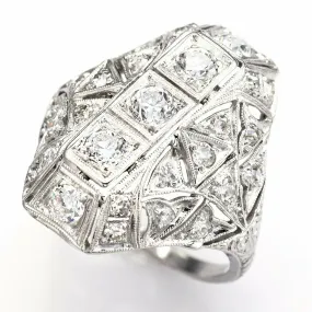 Antique Platinum Diamond Art Deco Cocktail Ring