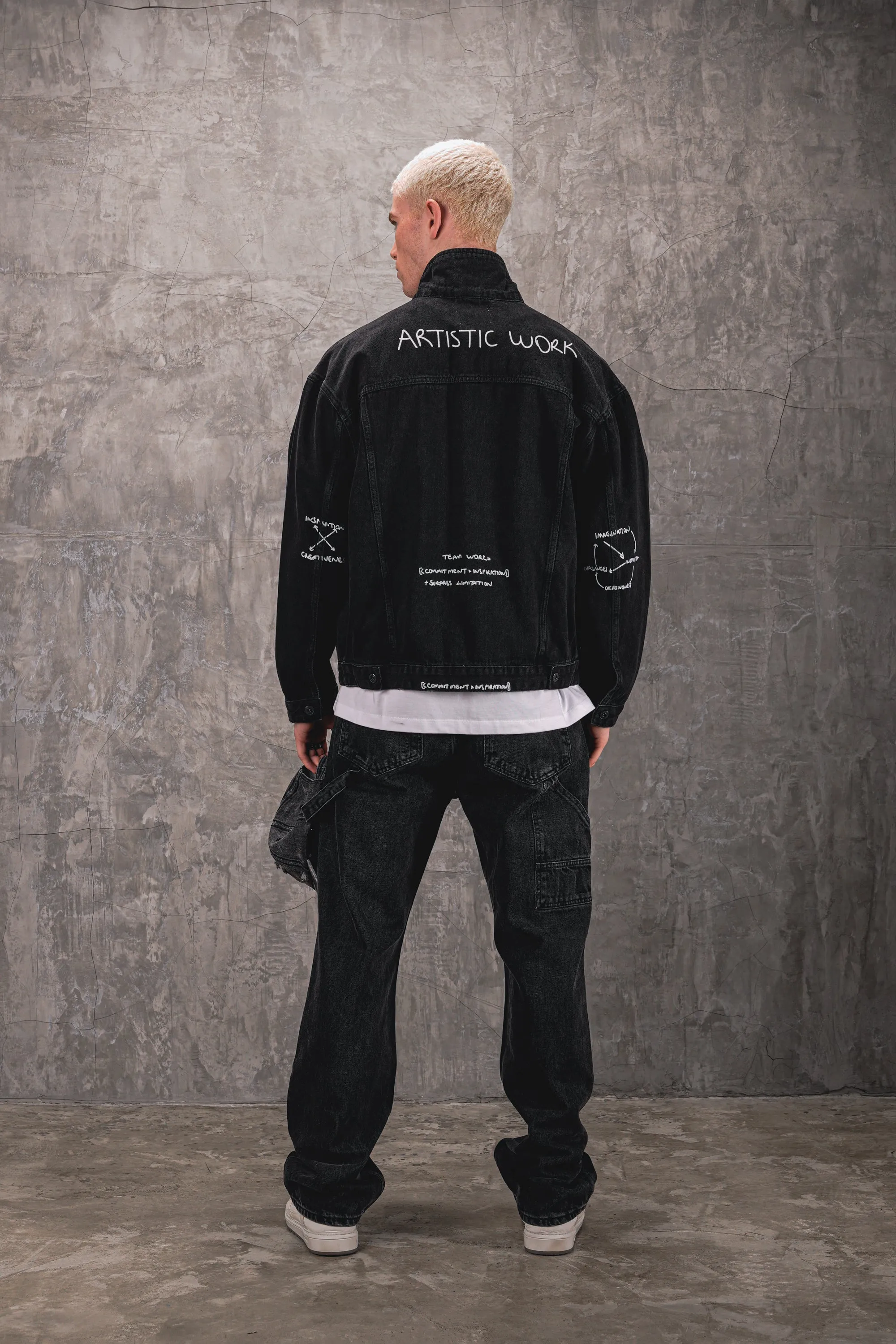 Artistic Work Printed Premium Black Denim Jacket