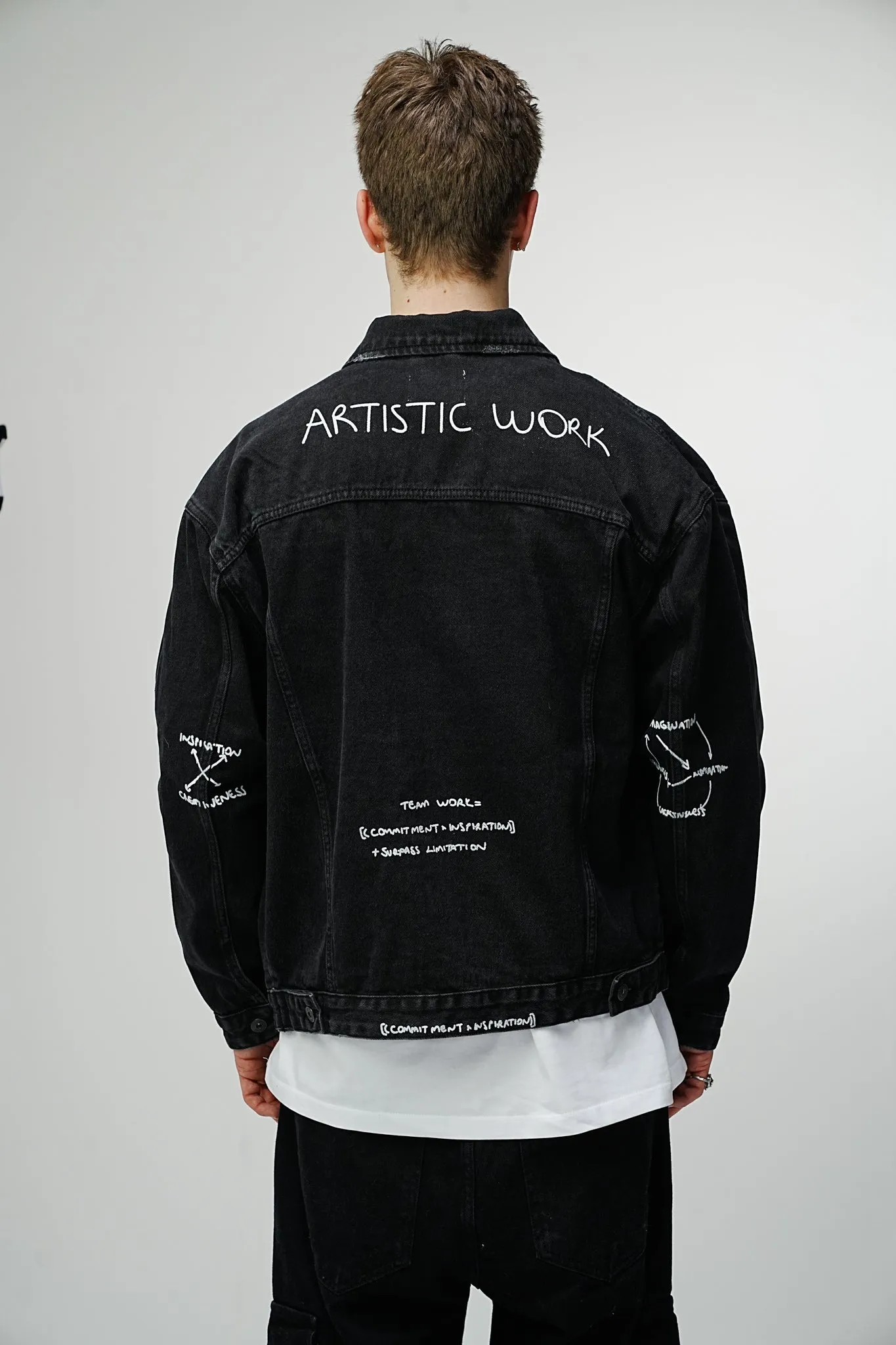 Artistic Work Printed Premium Black Denim Jacket