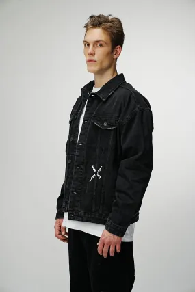 Artistic Work Printed Premium Black Denim Jacket