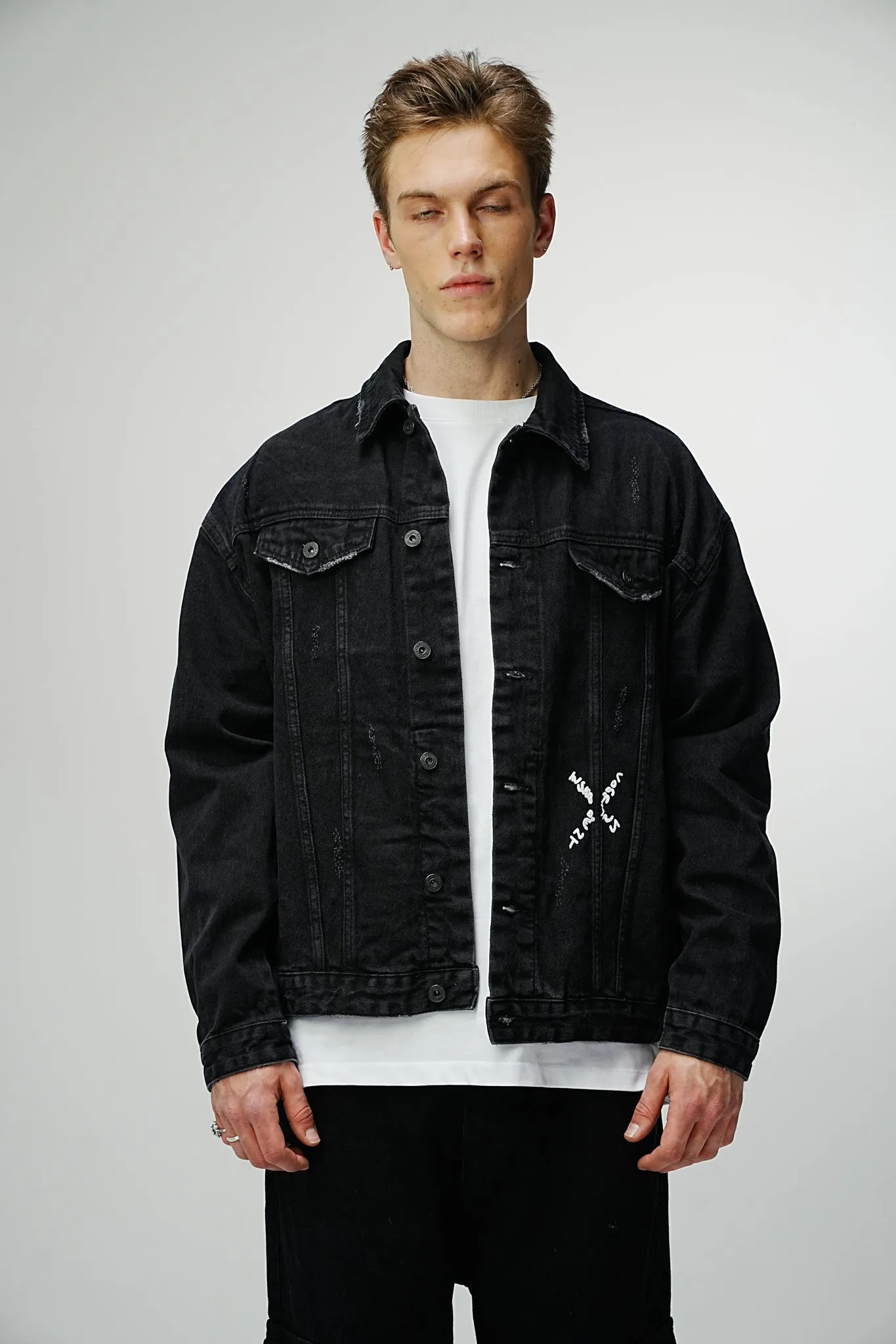 Artistic Work Printed Premium Black Denim Jacket