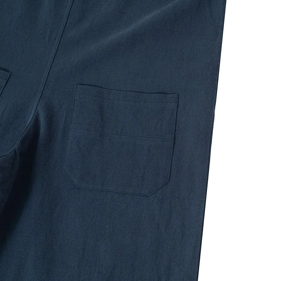 A[S]USL COTTON LINEN ALLOVER PANTS-NAVY