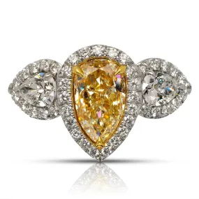 AVA 3 CARAT PEAR SHAPE THREE STONE DIAMOND ENGAGEMENT RING PLATINUM CERTIFIED 2 CT BY MIKE NEKTA