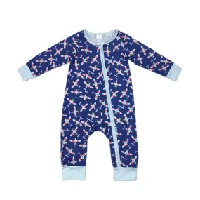 Baby Romper - Boys - Zip - Airplanes Blue Unisex Pilot