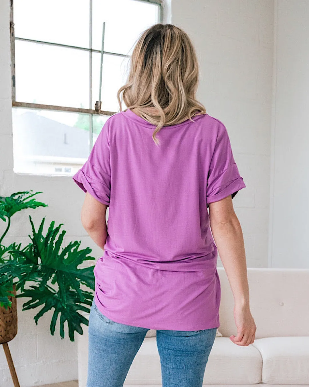 Bexley Orchid Boyfriend V Neck Top