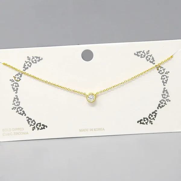 Bezel CZ Stone Pendant Short Chain Necklace