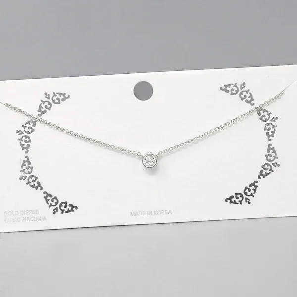 Bezel CZ Stone Pendant Short Chain Necklace