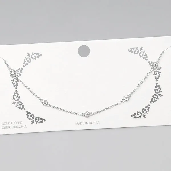 Bezel Stone Station Short Chain Necklace