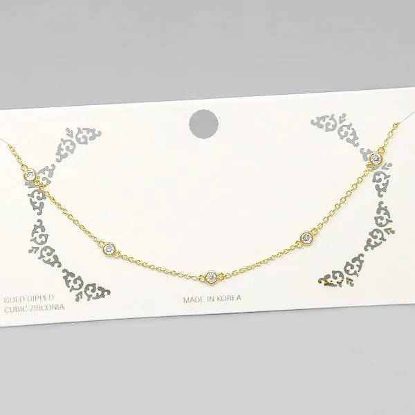 Bezel Stone Station Short Chain Necklace