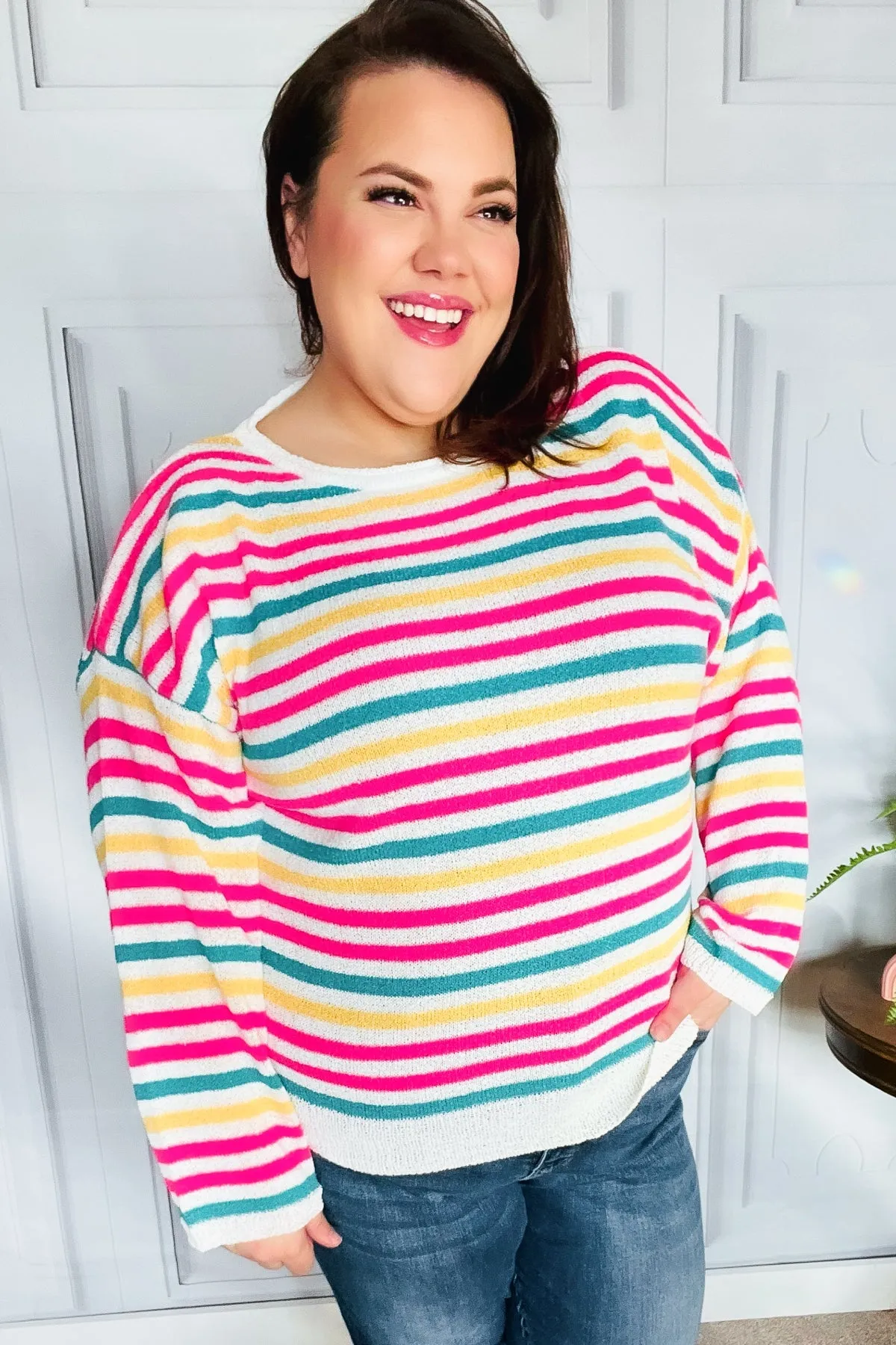 Bold & Sassy Fuchsia Multi Stripe Pullover Sweater