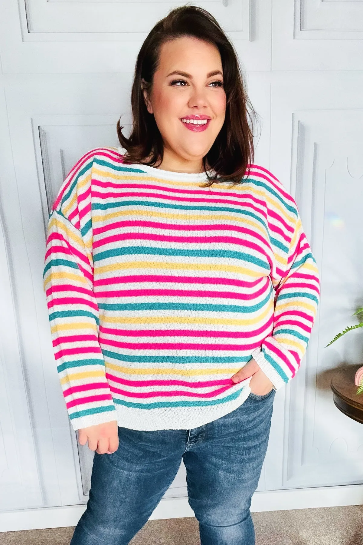 Bold & Sassy Fuchsia Multi Stripe Pullover Sweater