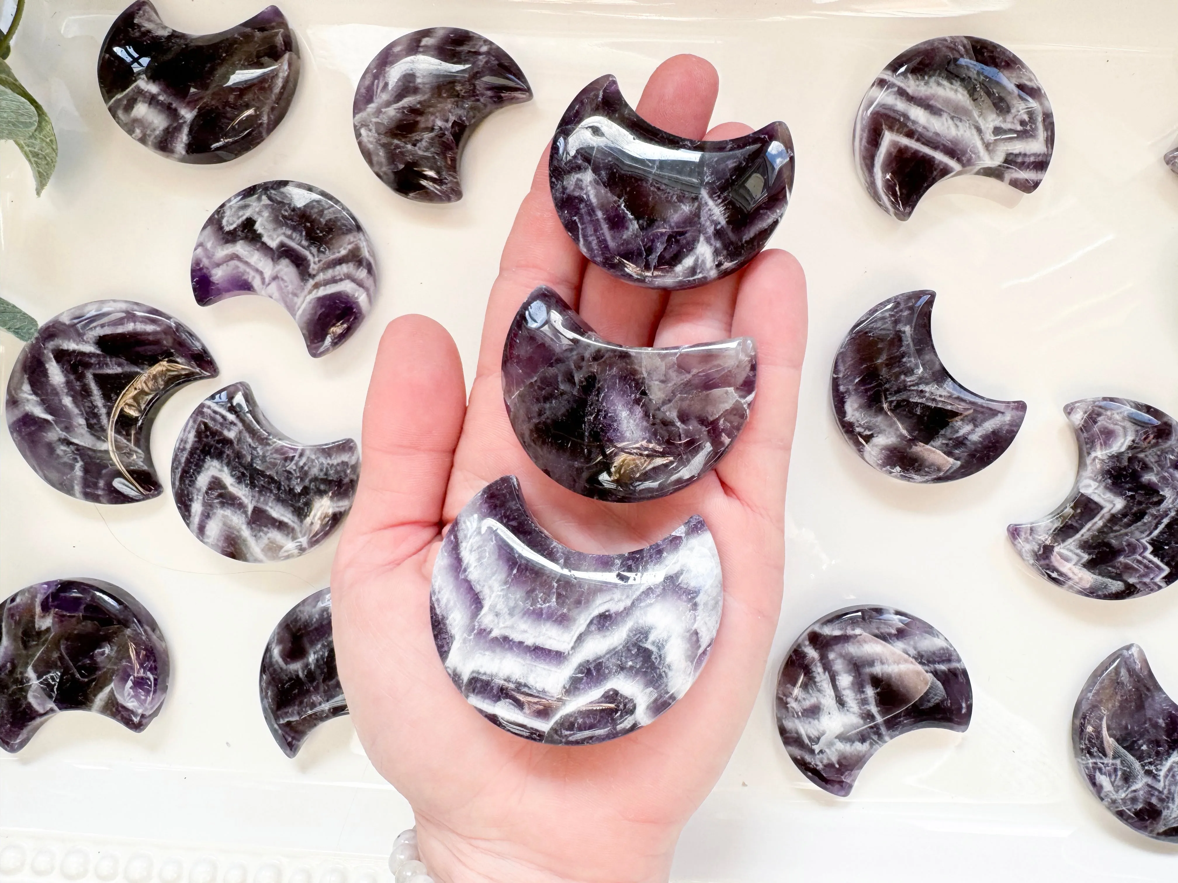 Chevron Amethyst Crescent Moon Carving