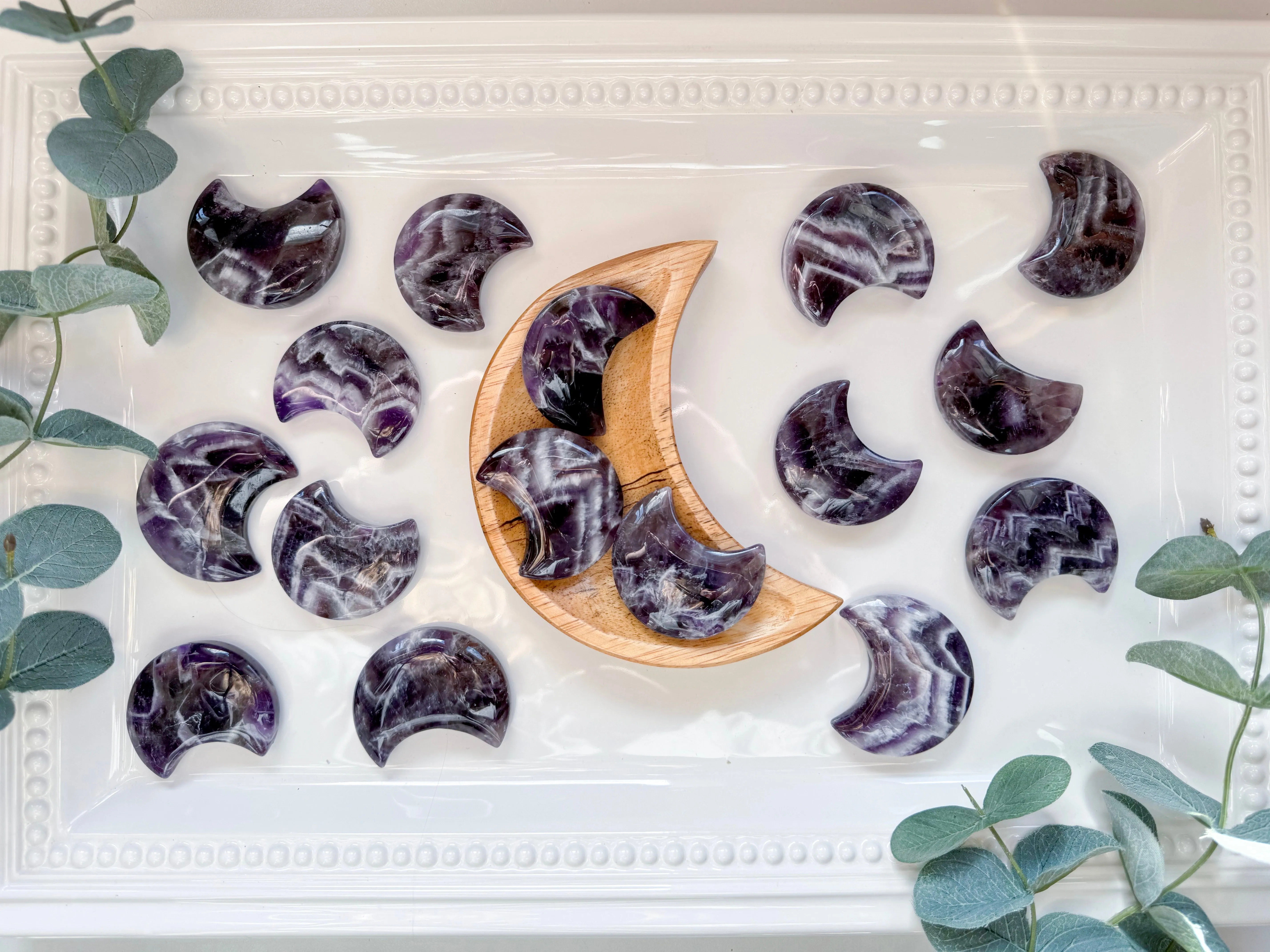 Chevron Amethyst Crescent Moon Carving