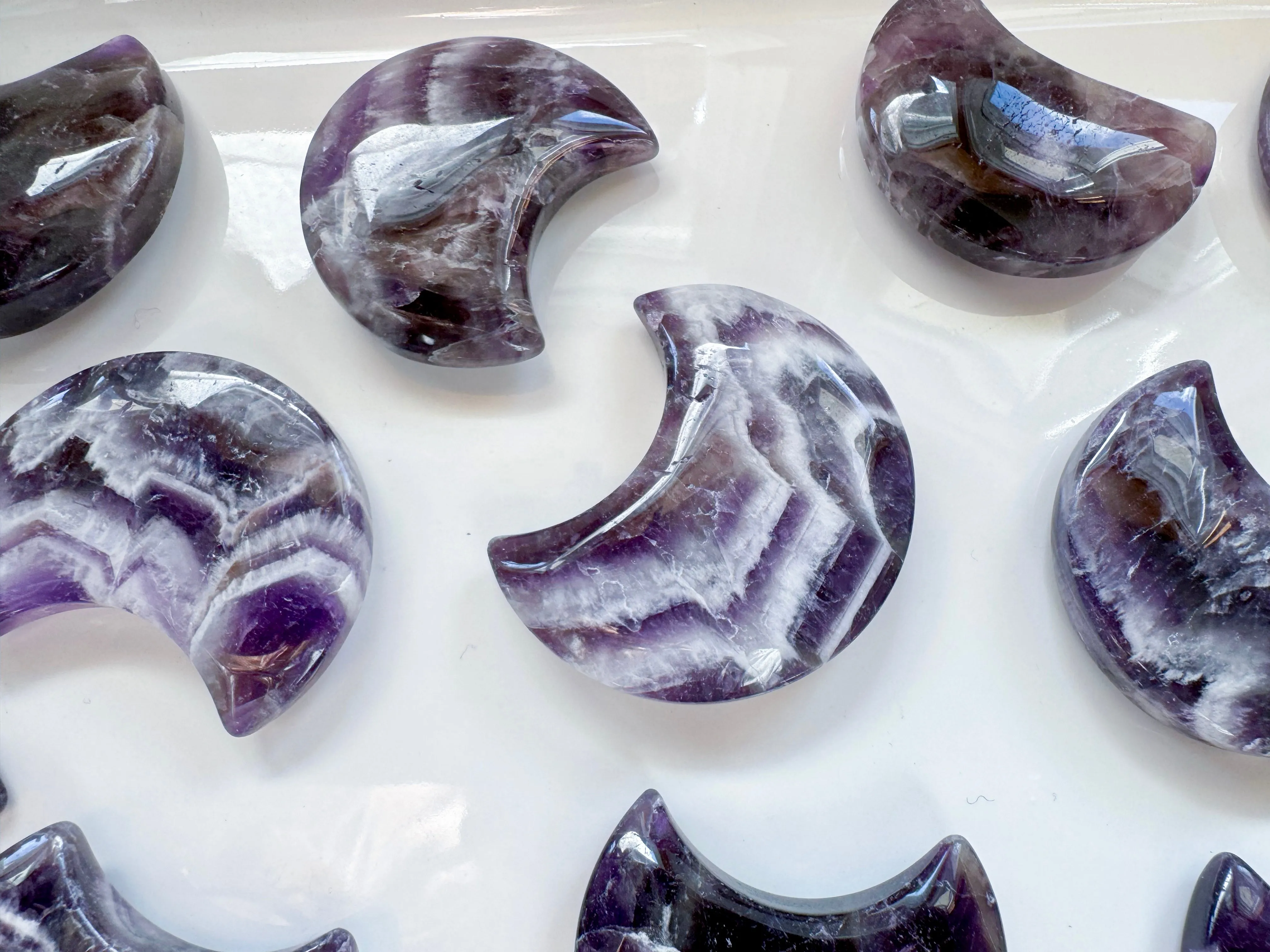 Chevron Amethyst Crescent Moon Carving