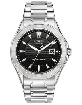 Citizen Mens Signature Octavia Perpetual Calendar - Black Dial - Stainless Steel