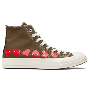 Converse x Comme Des Garcons PLAY All Star Chuck '70 Hi "Multi Heart" - Khaki