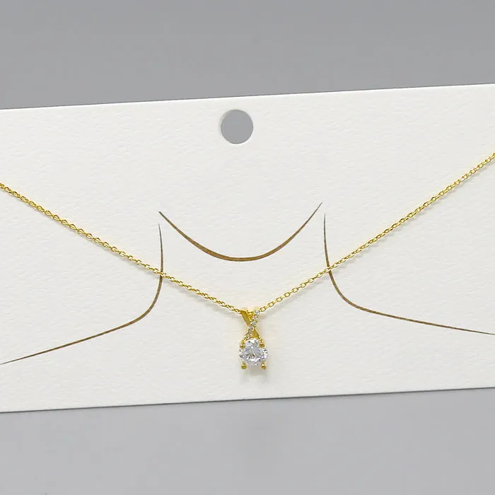 CZ Pave Crisscross Stone Pendant Gold Dipped Chain Necklace