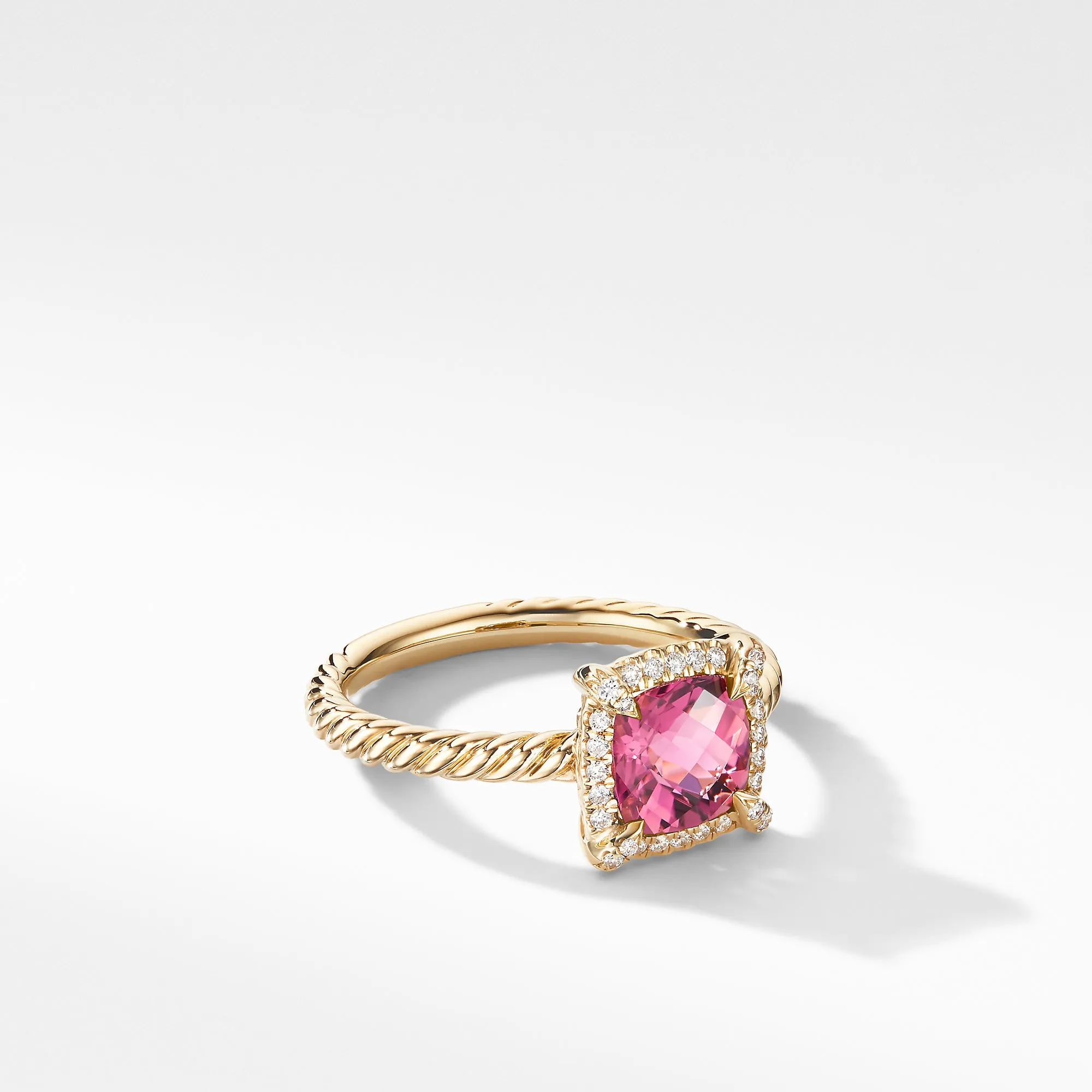 David Yurman Chatelaine Pave Bezel Ring in 18K Yellow Gold with Pink Tourmaline