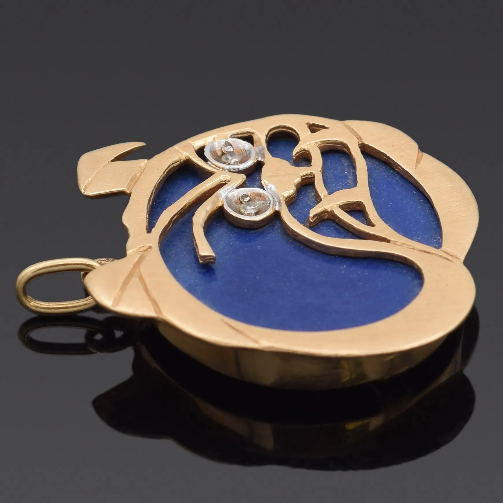 Estate 14K Yellow Gold Lapis & Diamond University of Georgia Bulldog Pendant