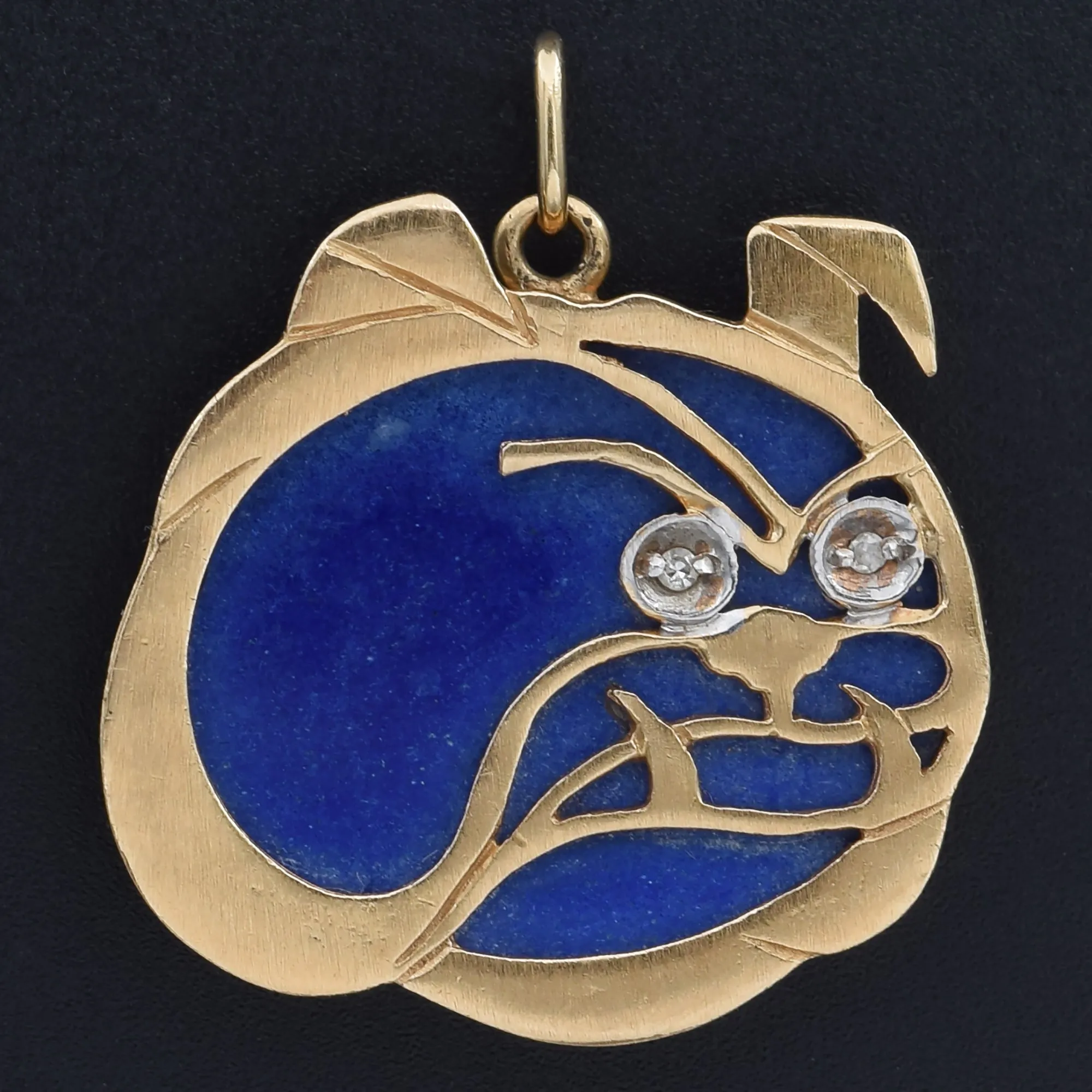 Estate 14K Yellow Gold Lapis & Diamond University of Georgia Bulldog Pendant