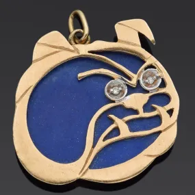 Estate 14K Yellow Gold Lapis & Diamond University of Georgia Bulldog Pendant