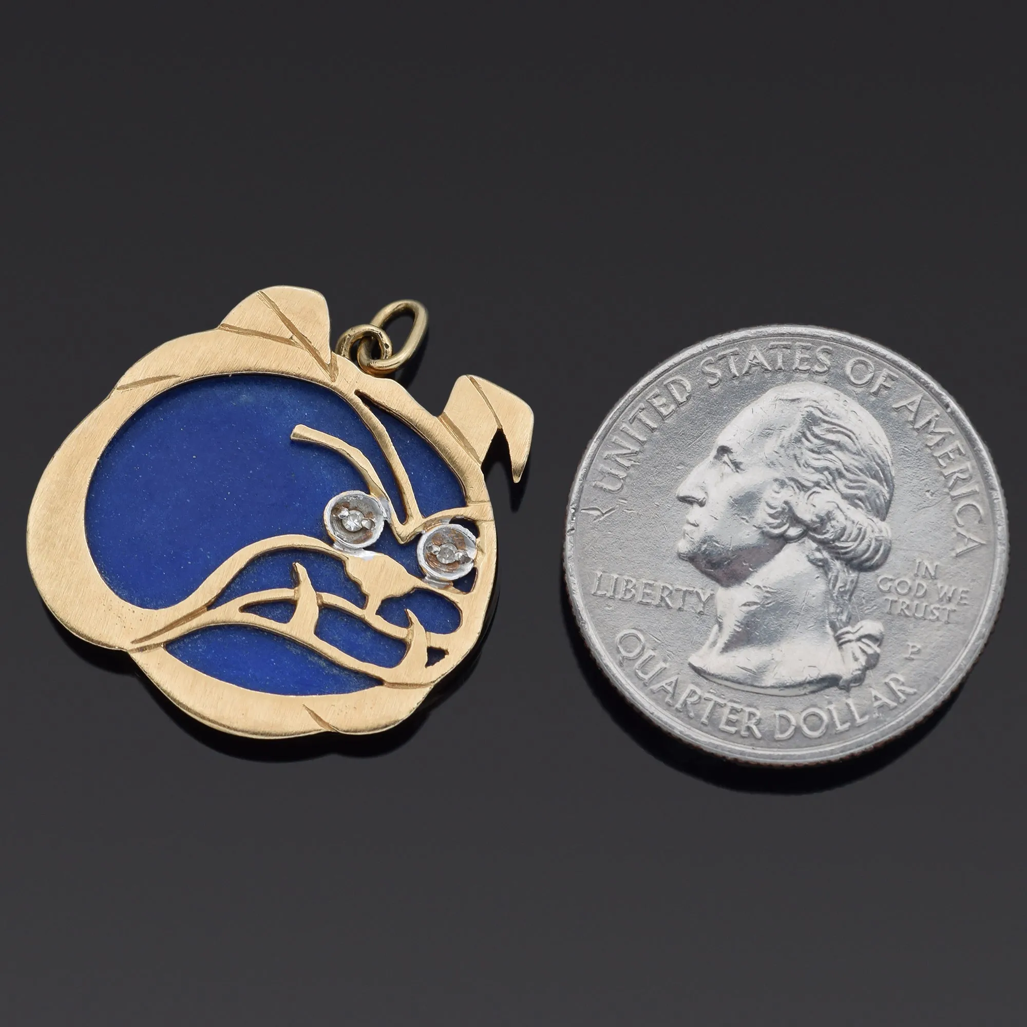 Estate 14K Yellow Gold Lapis & Diamond University of Georgia Bulldog Pendant