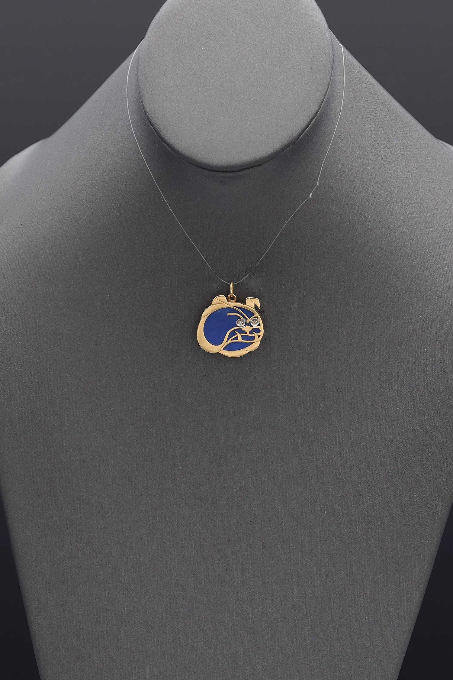 Estate 14K Yellow Gold Lapis & Diamond University of Georgia Bulldog Pendant