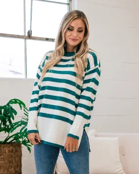 Este Teal Striped Sweater