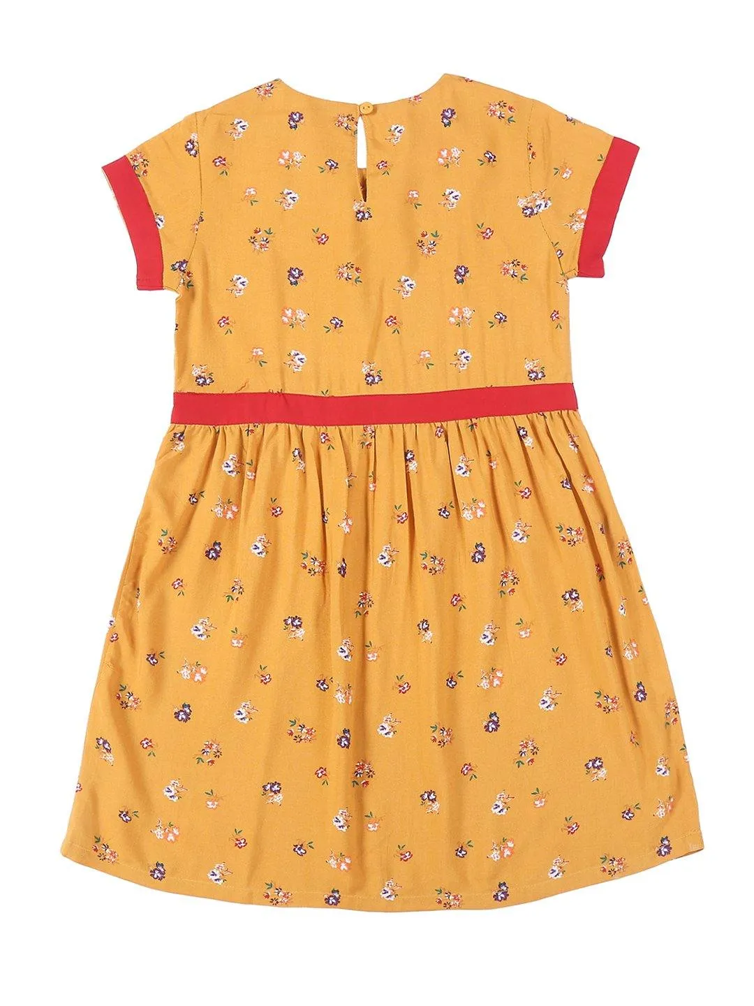 Girls Mustard Yellow Printed Fit and Flare Dress