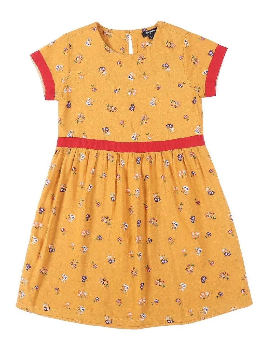 Girls Mustard Yellow Printed Fit and Flare Dress