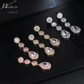 Glittering Water-Drop AAA CZ Crystal Wedding Party Earrings