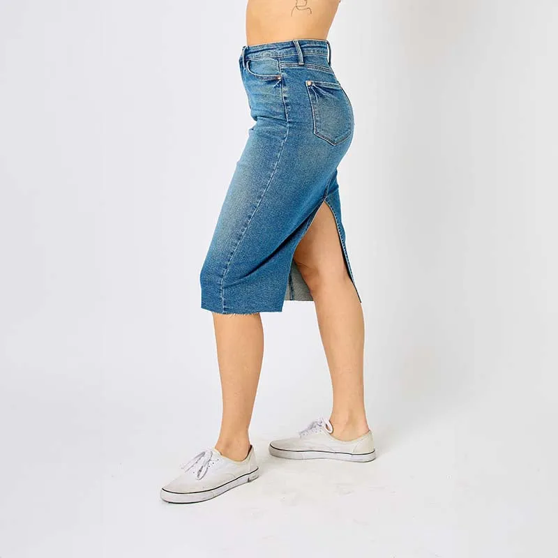 High Waist Mid Length Denim Skirt